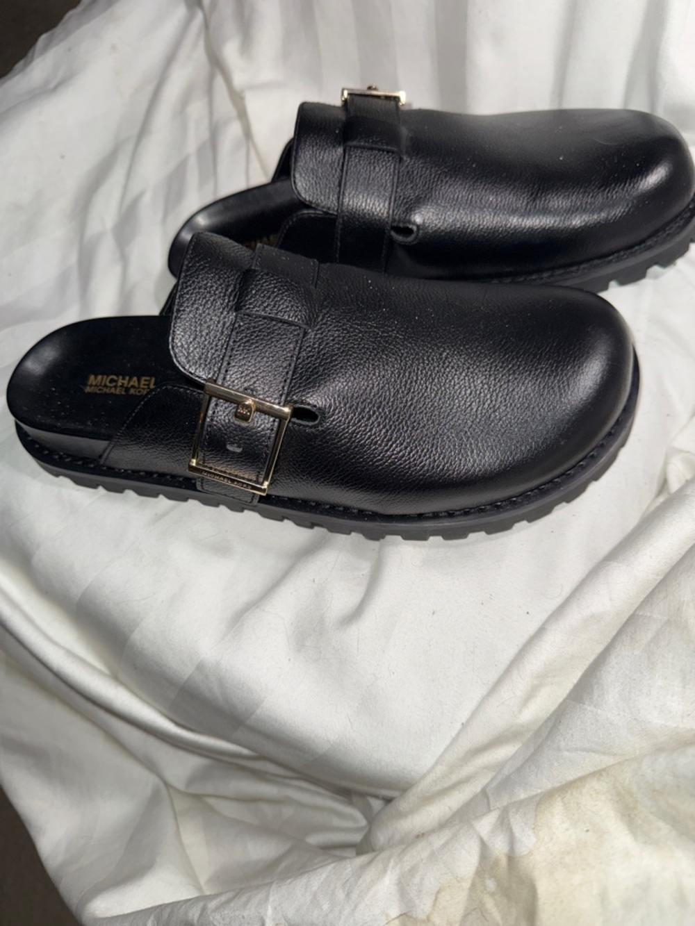 NWOT - Michael Kors Black Leather Buckle Slide Mules. Size 8.5. - Picture 3 of 5